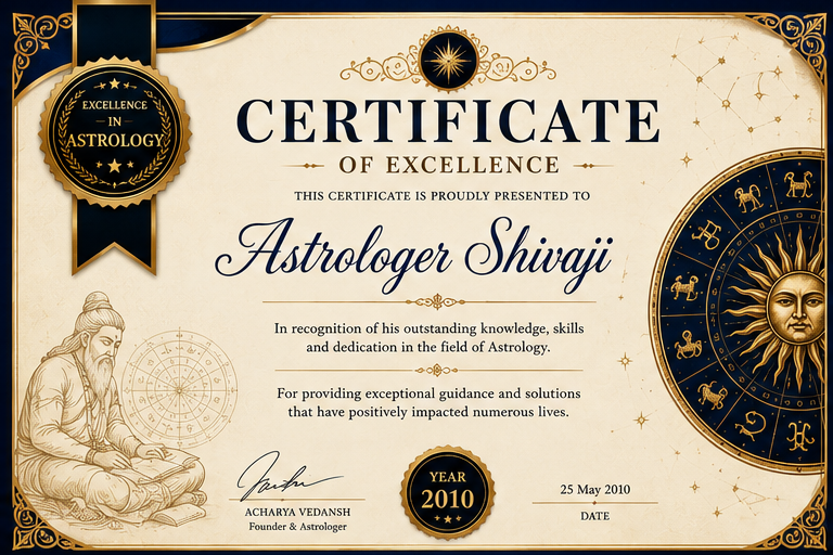 Astrologer Shivaji Certificate 2010