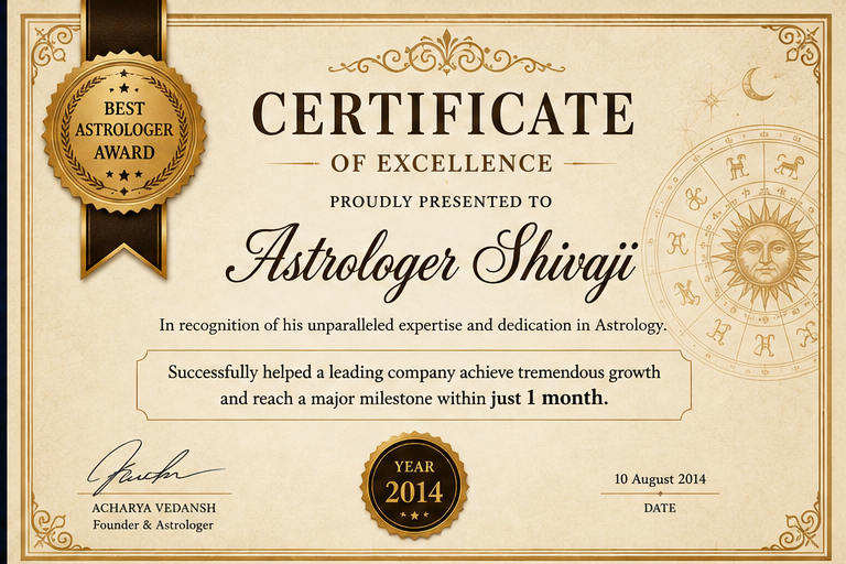 Astrologer Shivaji Certificate 2014